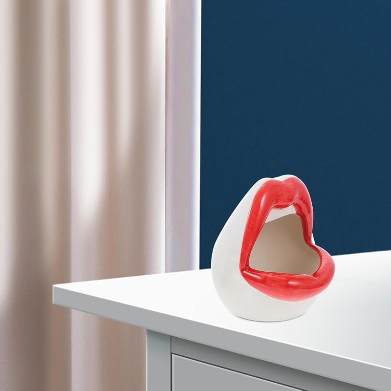 منفضة سجائر على شكل أحمر شفاه سيراميك بتصميم فم أحمر للمنزل والفنادق - Image 4